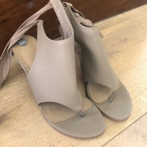 Suede tie around ankle taupe open tor sandals